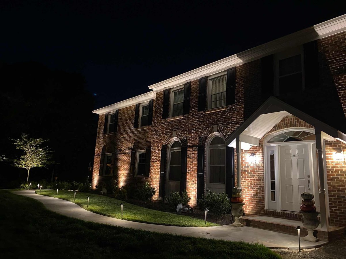 Night View of Outdoor Lighting By First Class Lawn Care